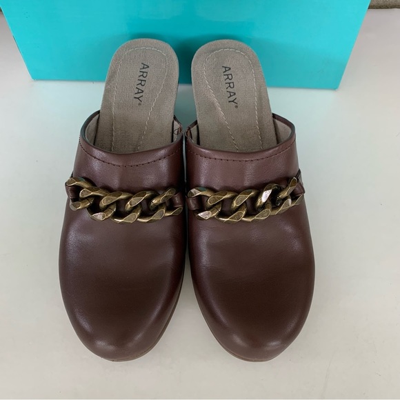 Array Womens Laurel Brown Leather slide block heel Mules Shoes US 8.5 N narrow - Picture 4 of 10